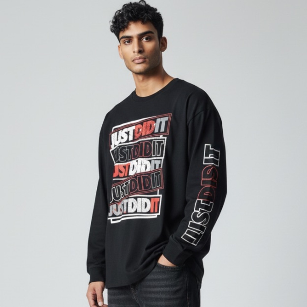 Black Long Sleeve 'Just Did It' Graphic Hustle Tee Bailey Apparel size 2X